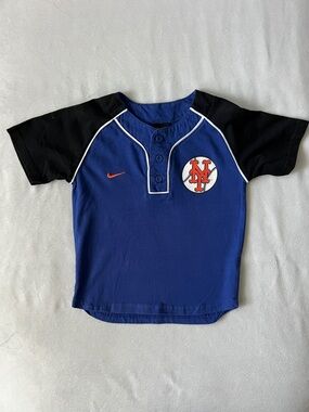 Nike Kids Blue and Black NY Mets Baseball Henley Tee